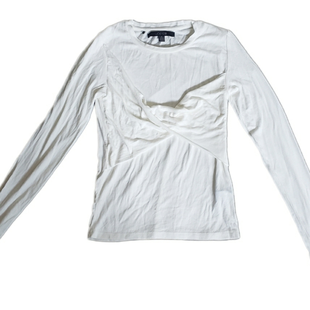 Joe's Jeans White Long Sleeve Top w/ Twist Tie Chest Accent *